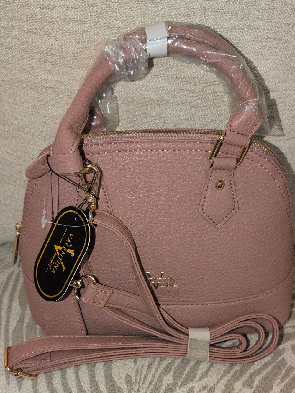 Valentina Mauve Pebbled Mini Satchel With Crossbody Strap NWT